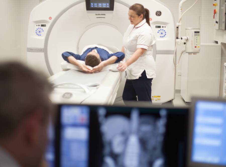 Male patient having a CT scan